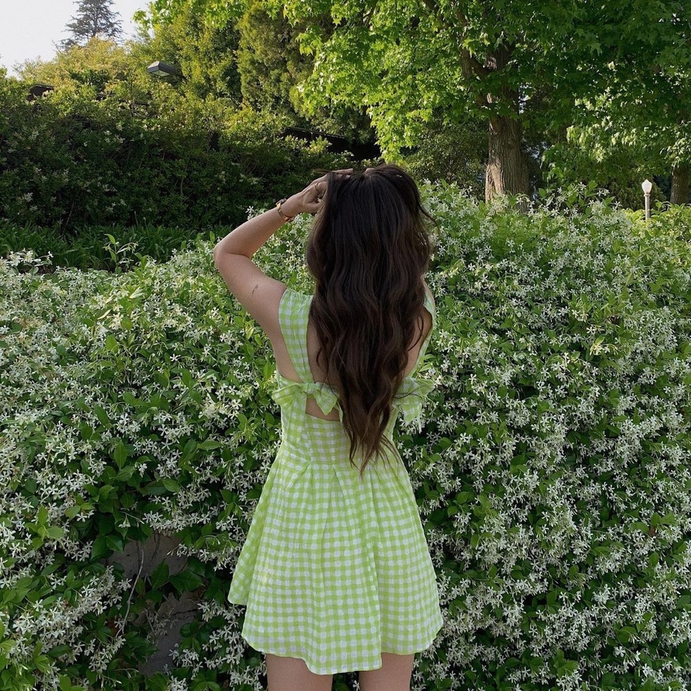 For Love & Lemons Lime Gingham Mini Dress
